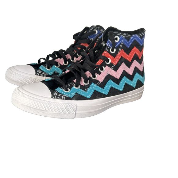 Converse Chuck Taylor All Star Hi Black University Red Women's Sz 9 Chevron New - Picture 2 of 8